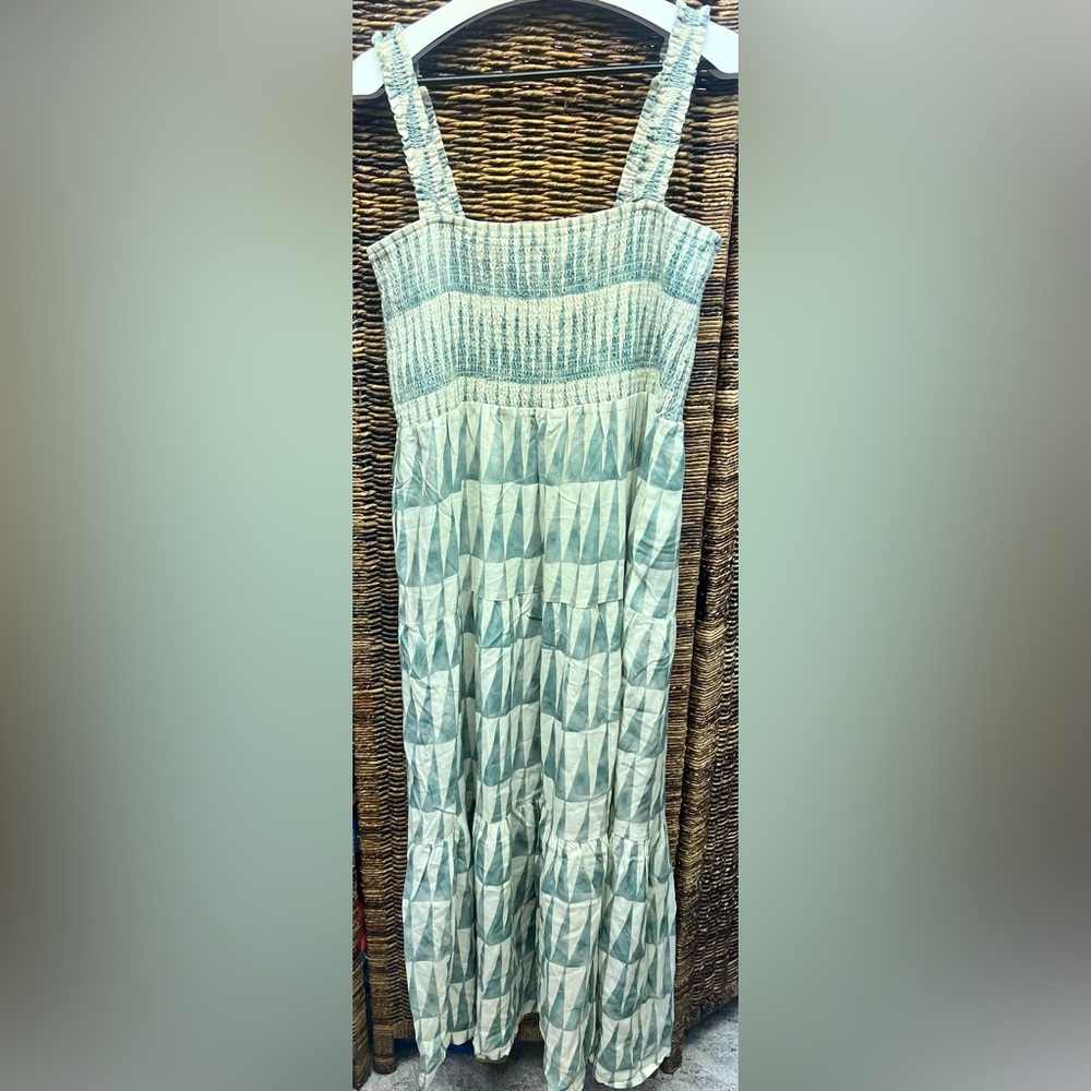 Marine Layer-Geo Green Selene Smocked Patterned Women's Dress- XLarge